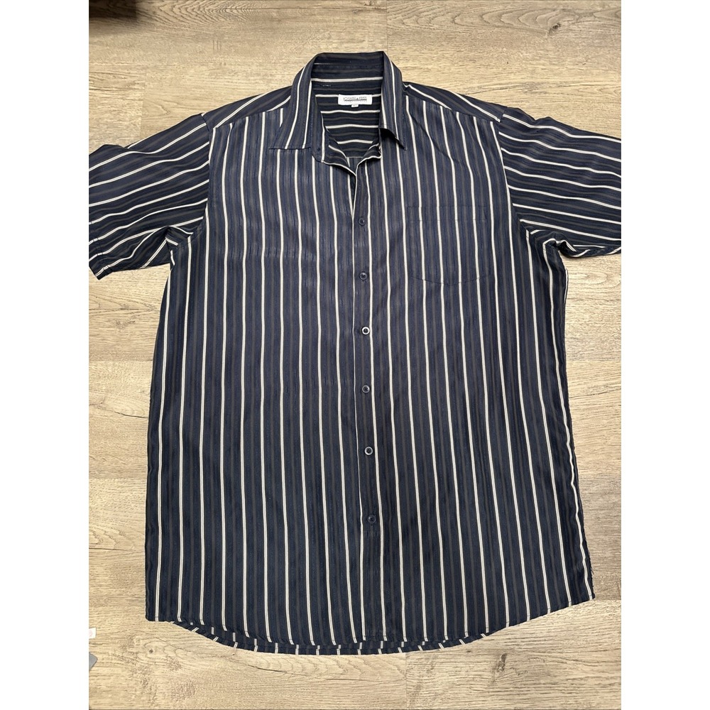 Joseph feiss international Short sleeve shirt XLT Blue Gray Stripe Vintage 1990s